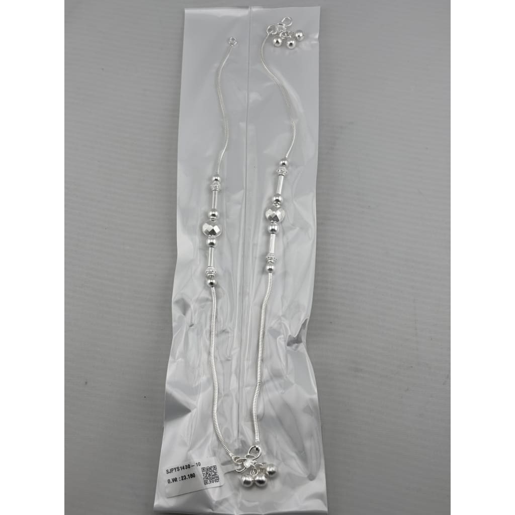 Beaded Bar Center Anklet – 925 Sterling Silver – Adjustable – 23g