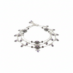 Beaded Charm Anklet – 925 Sterling Silver – Purple Stone Ethnic Design-38g
