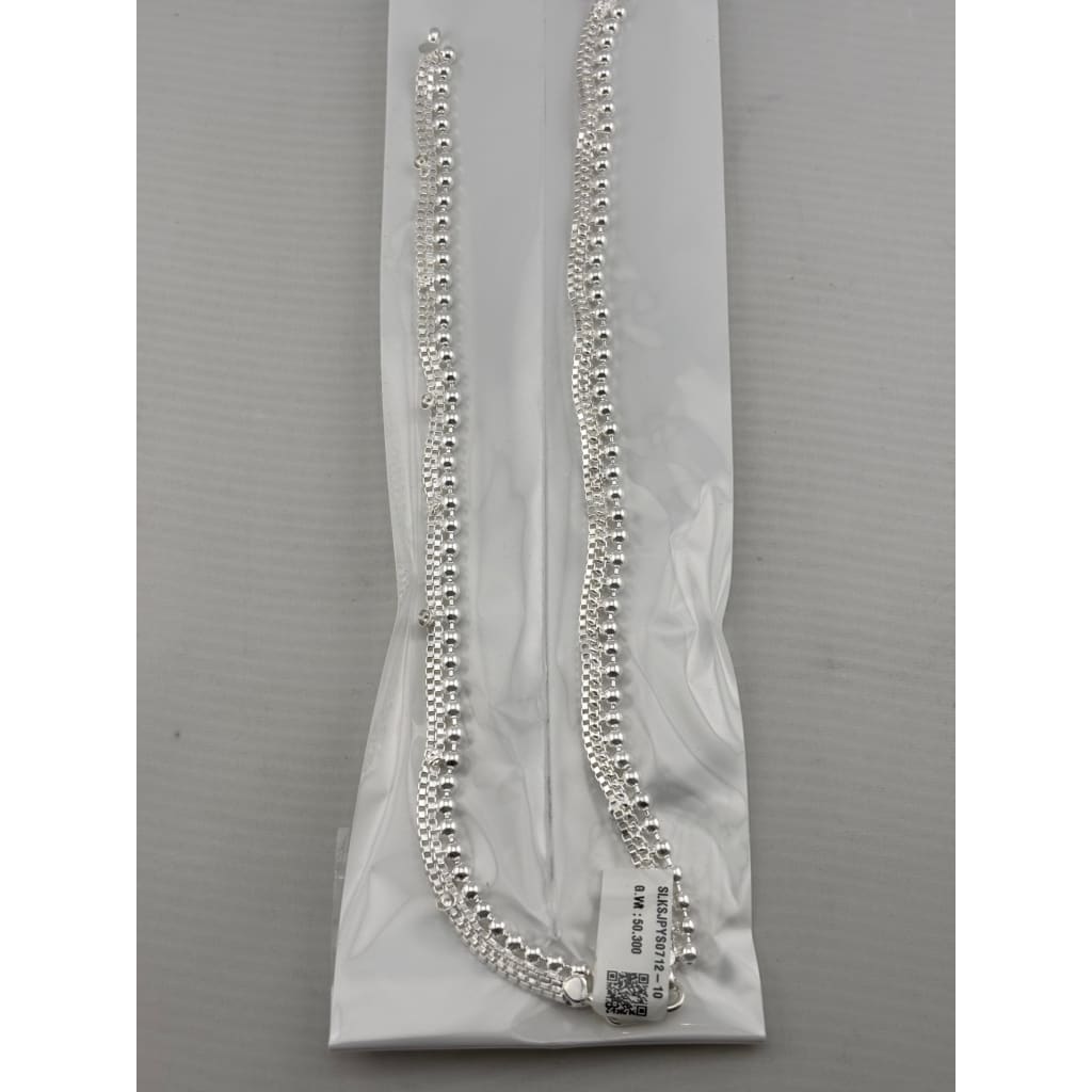 Beaded Double Chain Anklet – 925 Sterling Silver – Adjustable – 50g