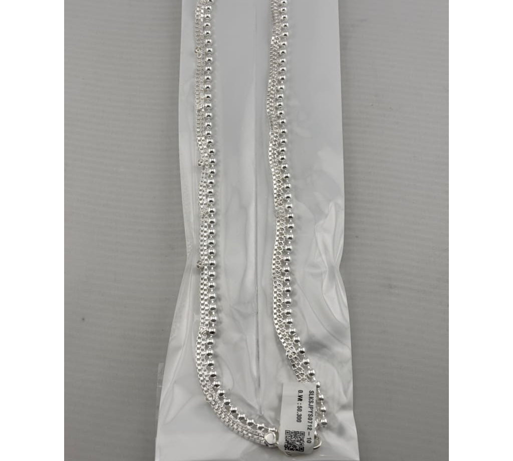 Beaded Double Chain Anklet – 925 Sterling Silver – Adjustable – 50g