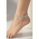 Beaded Double Chain Anklet – 925 Sterling Silver – Adjustable – 50g