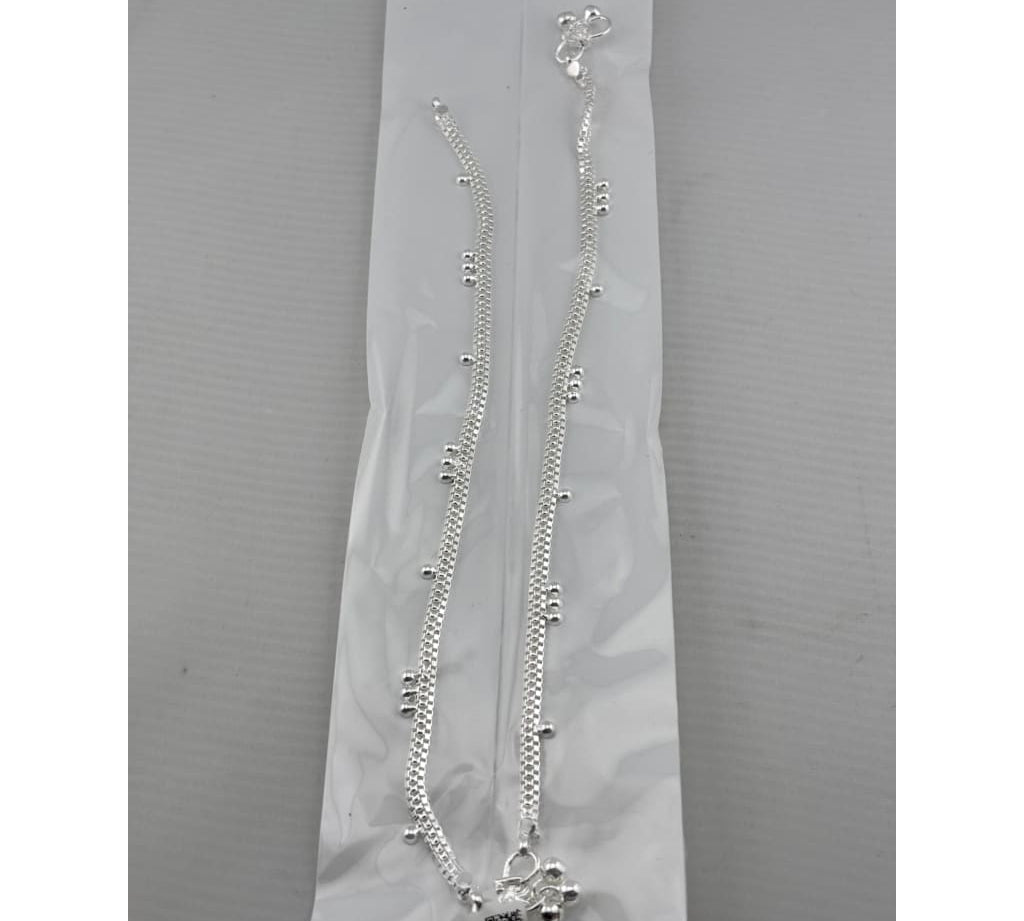 Beaded Line Silver Anklet – 925 Sterling Silver – Minimal Ghungroo Style – Adjustable – 30g