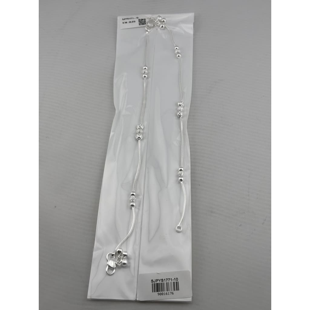 Beaded Snake Chain Silver Anklet – 99.9% Pure Silver – Adjustable – Weight:22g