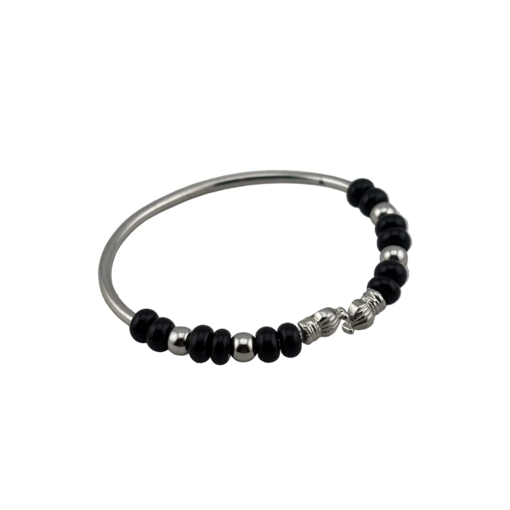 Black Bead Silver Kada Bracelet – nazariya for new born to 6 months
