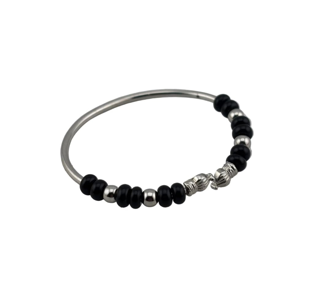 Black Bead Silver Kada Bracelet – nazariya for new born to 6 months