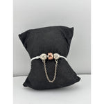 Bow Charm Silver Bracelet with Chain Drop – 925 Sterling Silver Kada with Rose Gold Accent Bead