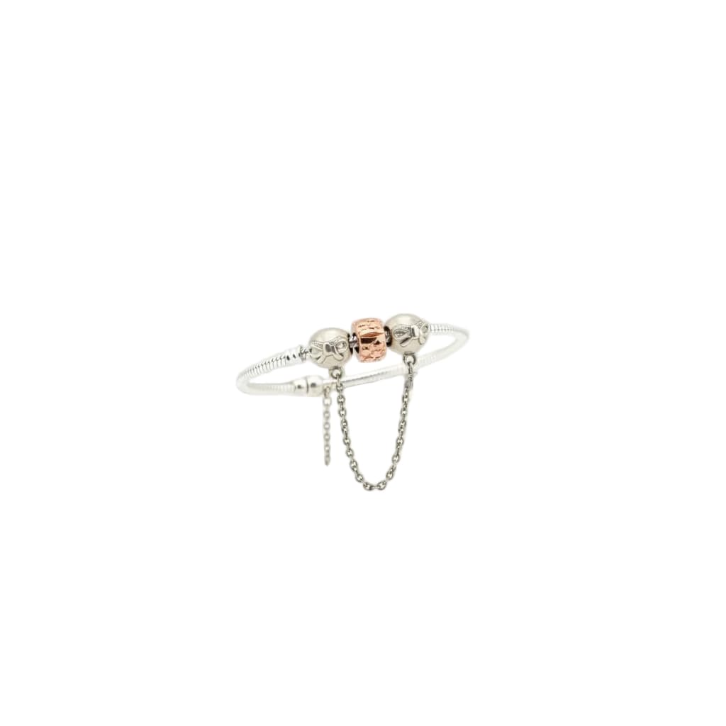 Bow Charm Silver Bracelet with Chain Drop – 925 Sterling