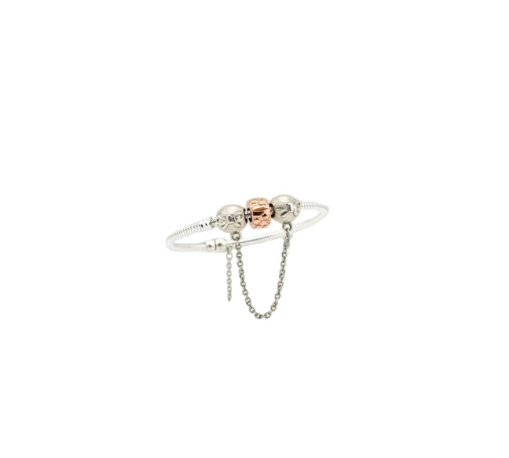 Bow Charm Silver Bracelet with Chain Drop – 925 Sterling