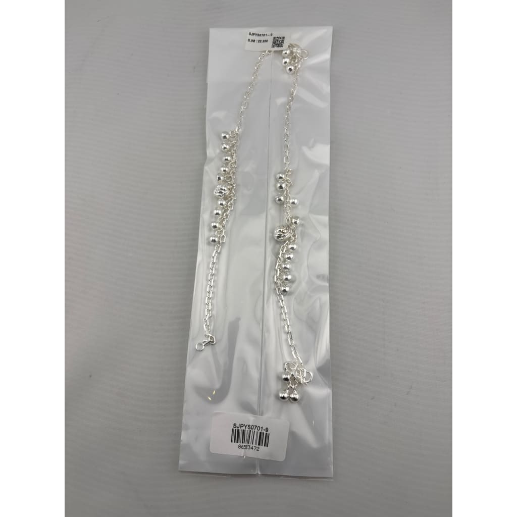Cascade Bead Dangle Silver Anklet – 99.9% Pure Silver – Weight:22g