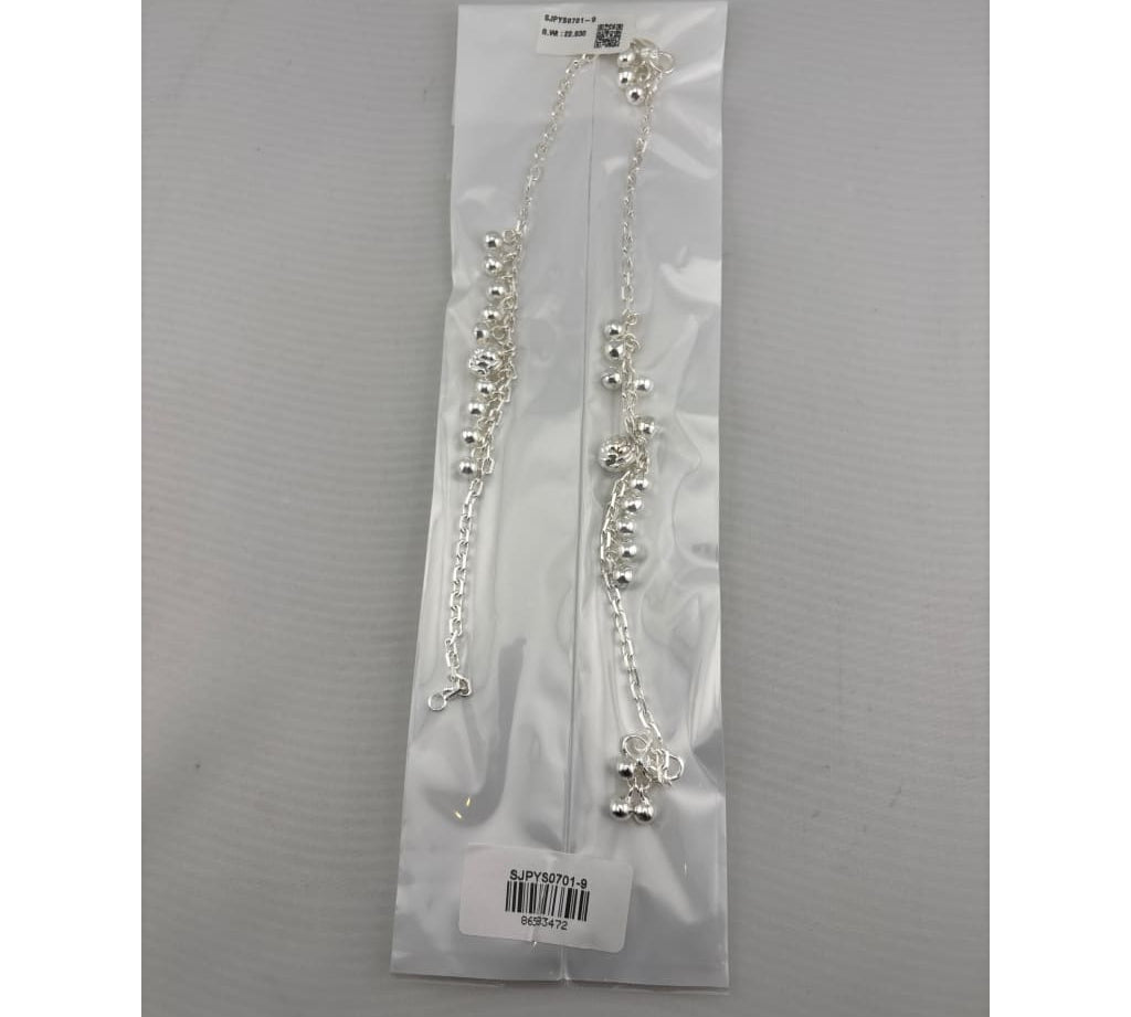Cascade Bead Dangle Silver Anklet – 99.9% Pure Silver – Weight:22g