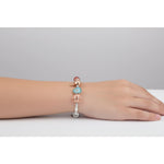 Charm Bead Silver Bracelet – 925 Sterling Silver Kada with Floral Enamel & Rose Gold Accents
