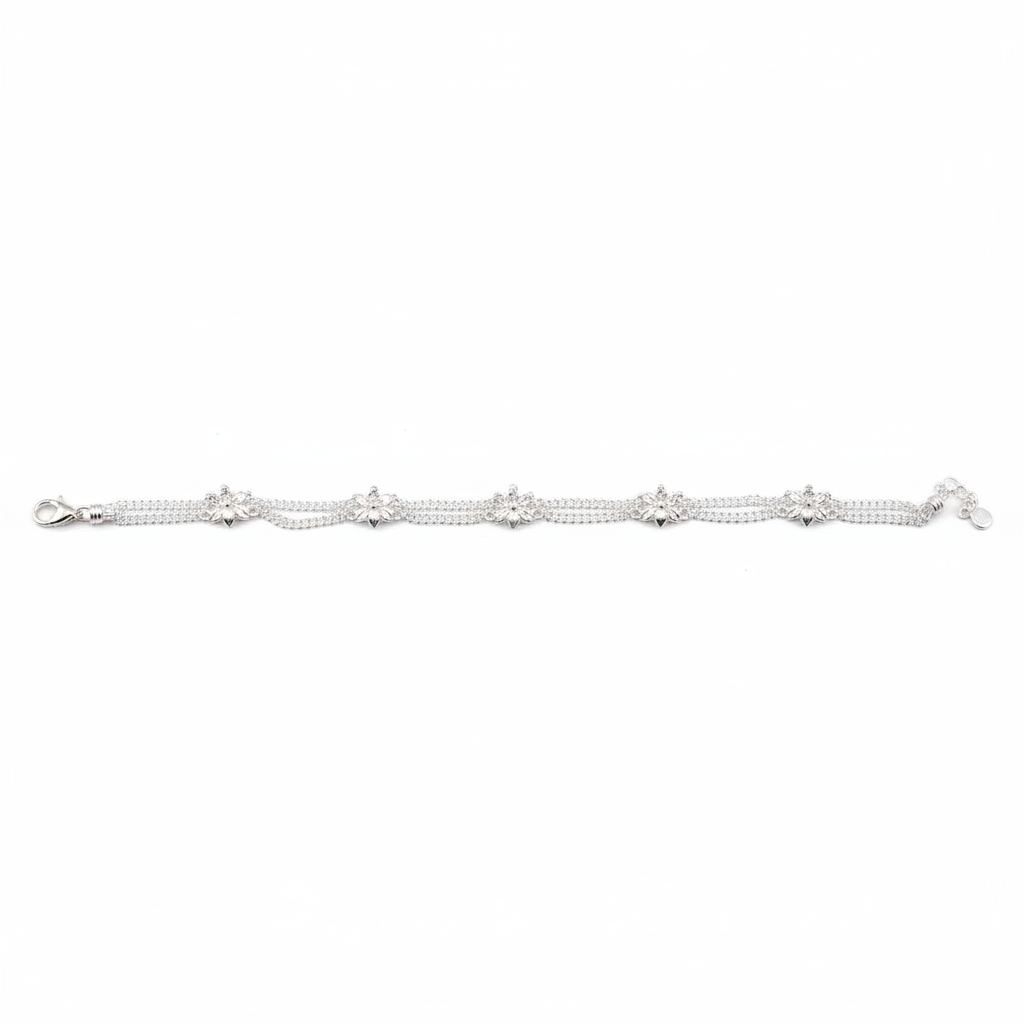 Classic Floral Charm Silver Anklet – 99.9% Pure Silver – Weight:33g