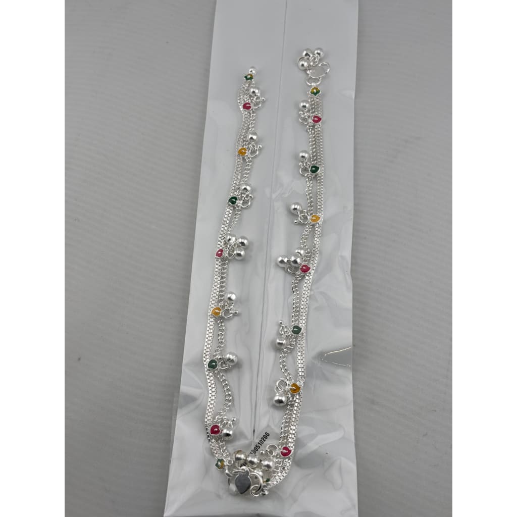 Color Pop Charm Silver Anklet – 99.9% Pure Silver – Adjustable – Multicolor Stones – 43g