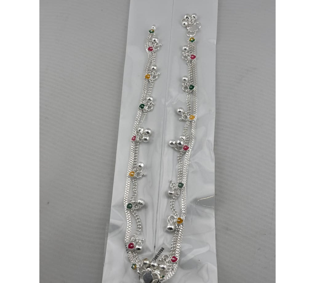 Color Pop Charm Silver Anklet – 99.9% Pure Silver – Adjustable – Multicolor Stones – 43g