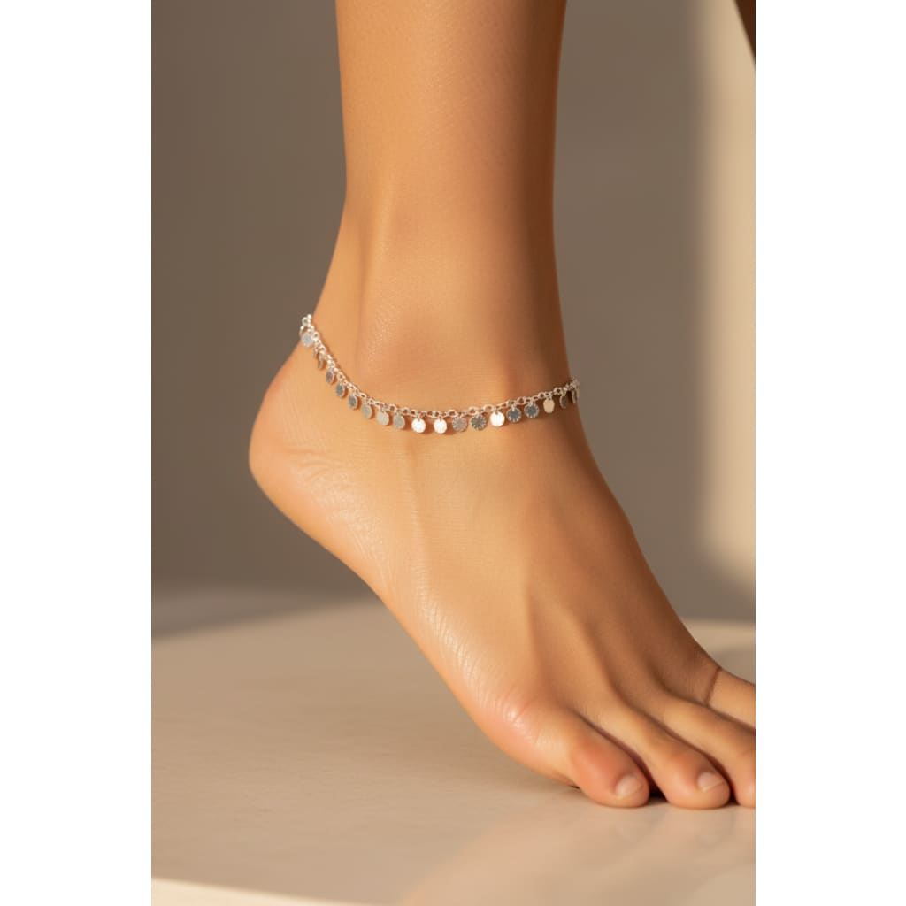 Dainty Disc Charm Anklet – 925 Sterling Silver – Adjustable Italian Design