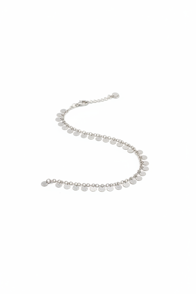 Dainty Disc Charm Anklet – 925 Sterling Silver – Adjustable Italian Design-