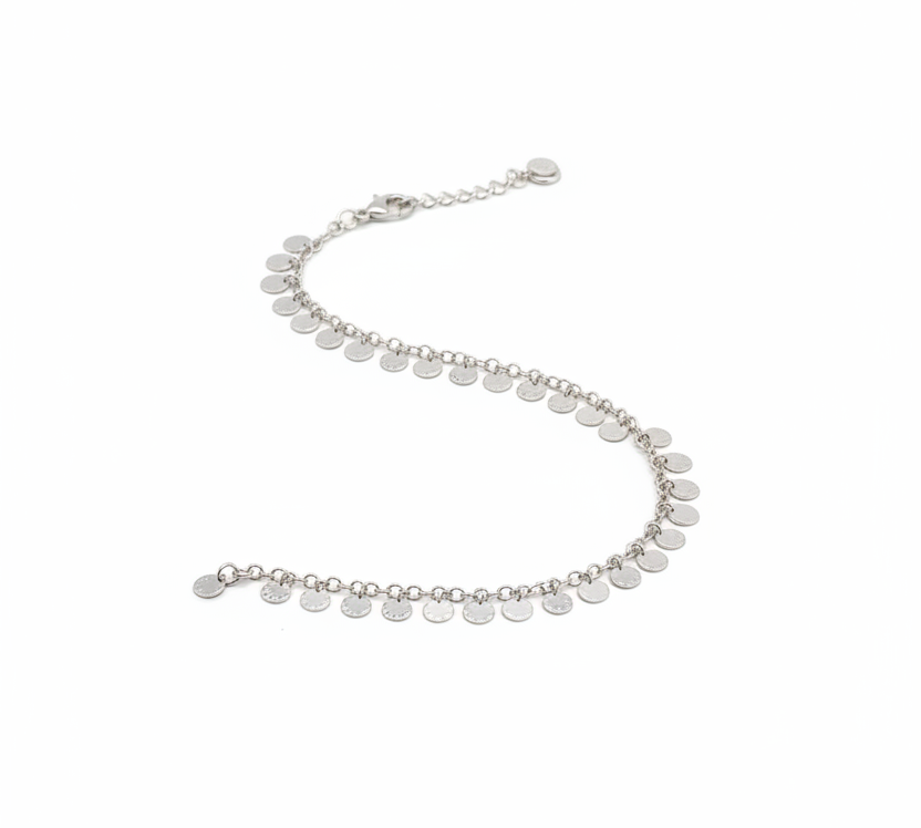 Dainty Disc Charm Anklet – 925 Sterling Silver – Adjustable Italian Design-