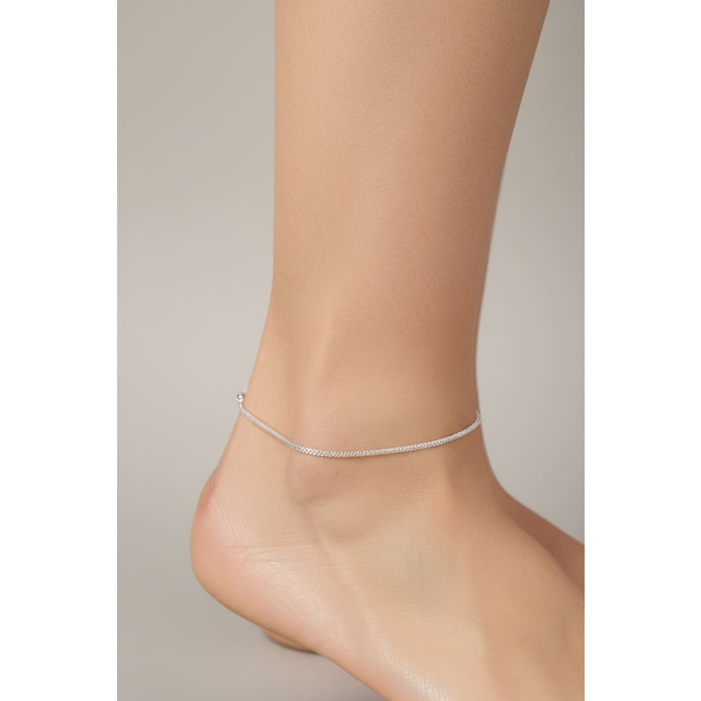 Diamond Cut Box Silver Anklet in 925 Sterling Silver