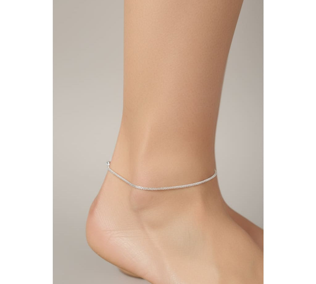 Diamond Cut Box Silver Anklet in 925 Sterling Silver