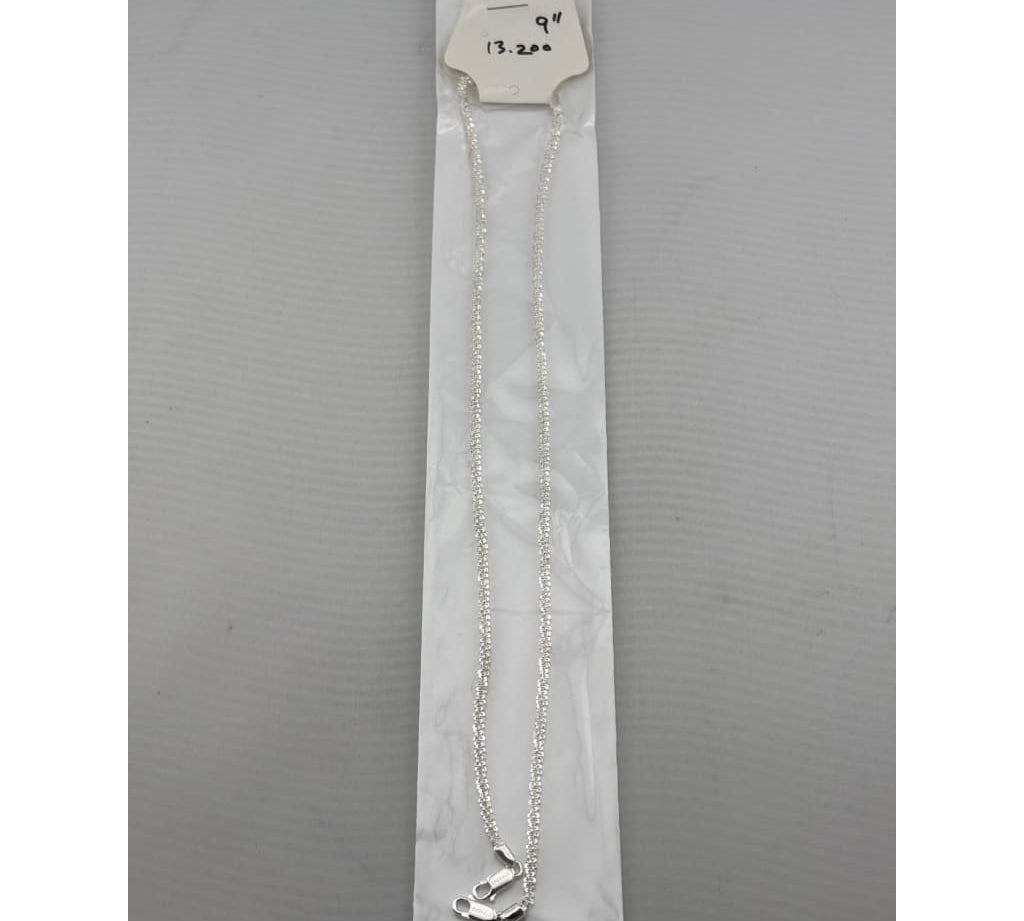 Diamond Cut Box Silver Anklet in 925 Sterling Silver
