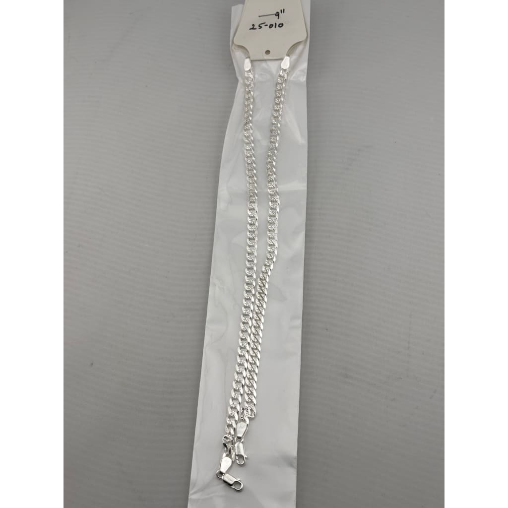 Diamond Cut Cuban Link Silver Anklet in 925 Sterling Silver (9 Inch) (25g)