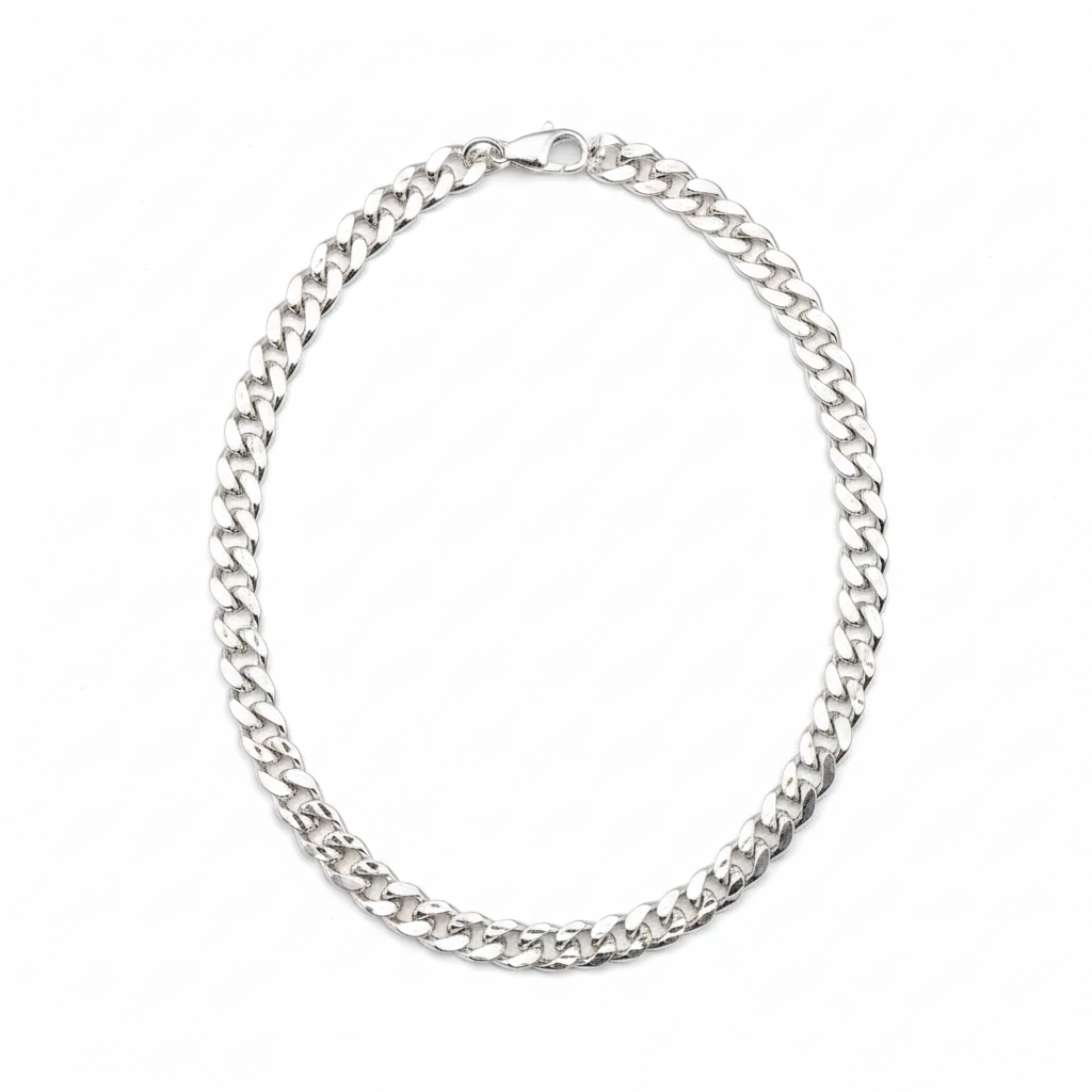 Diamond Cut Cuban Link Silver Anklet in 925 Sterling Silver (9 Inch) (25g)