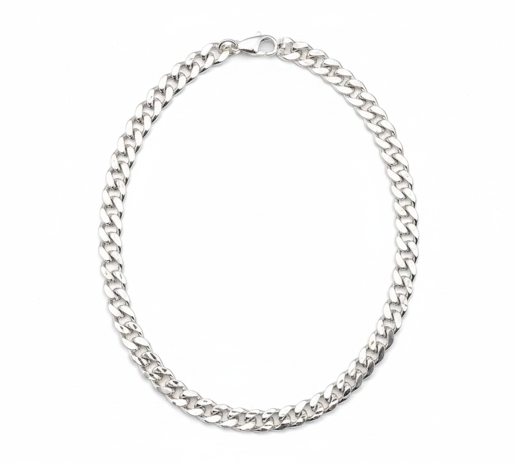 Diamond Cut Cuban Link Silver Anklet in 925 Sterling Silver (9 Inch) (25g)