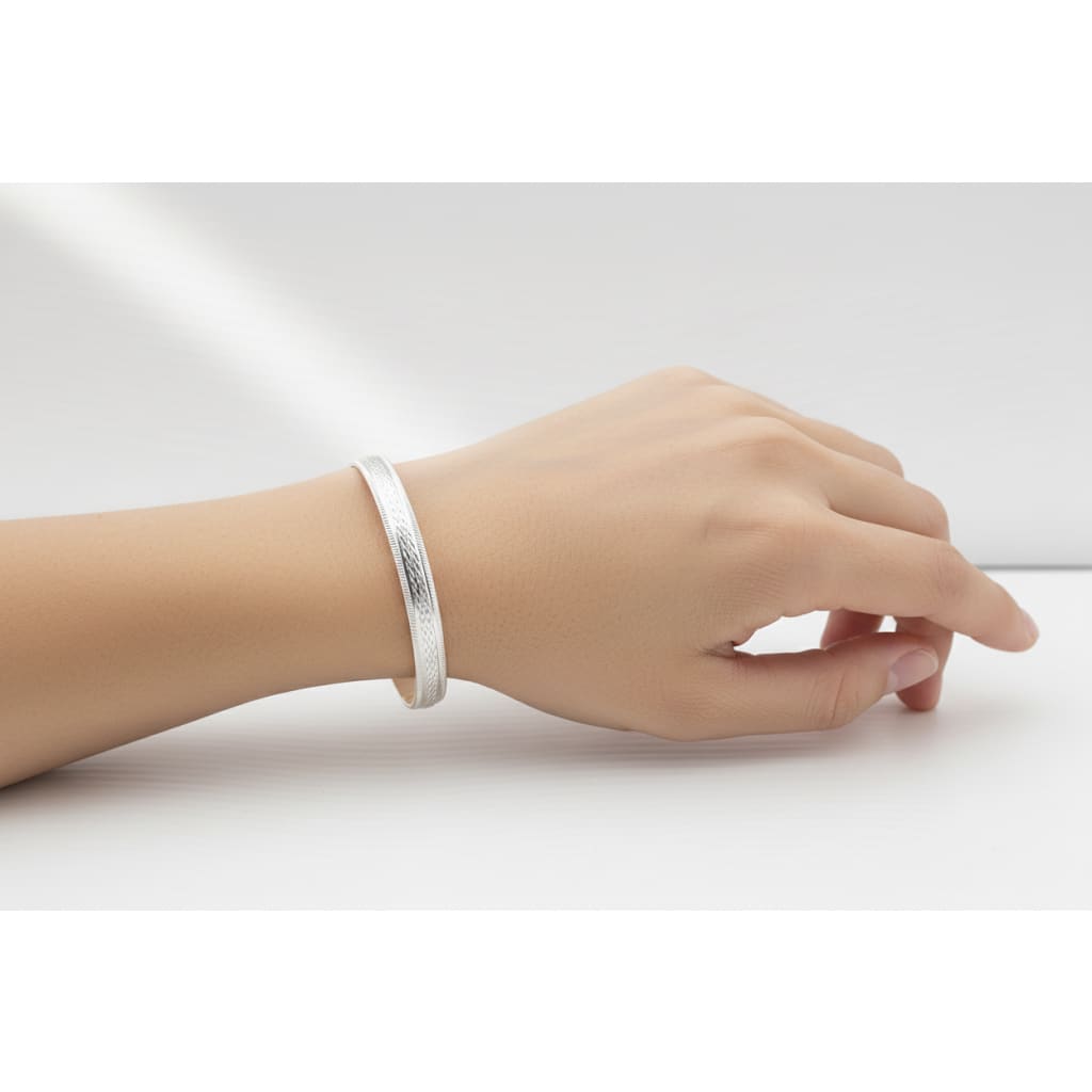 Diamond Cut Pattern Silver Kada – 925 Sterling Silver Bracelet Textured Engraved Designer Kada