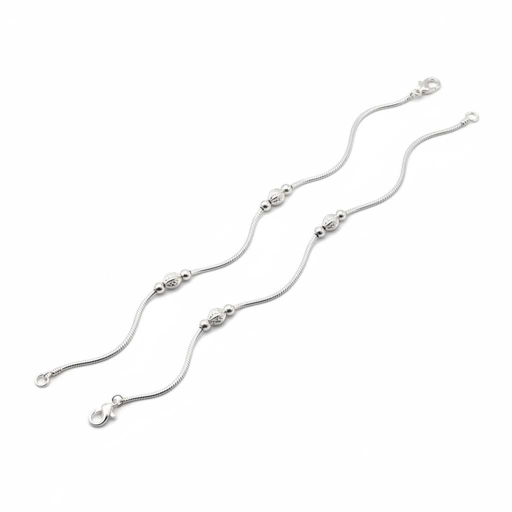Dotted Bead Grace Silver Anklet – 99.9% Pure Silver – Weight:10g