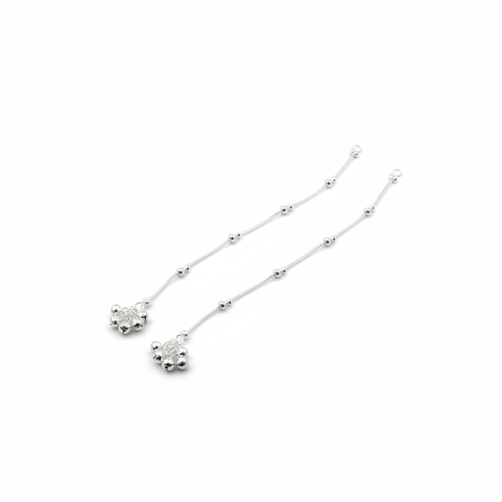 Dotted Grace Minimal Silver Anklet – 99.9% Pure Silver – Adjustable – 14g