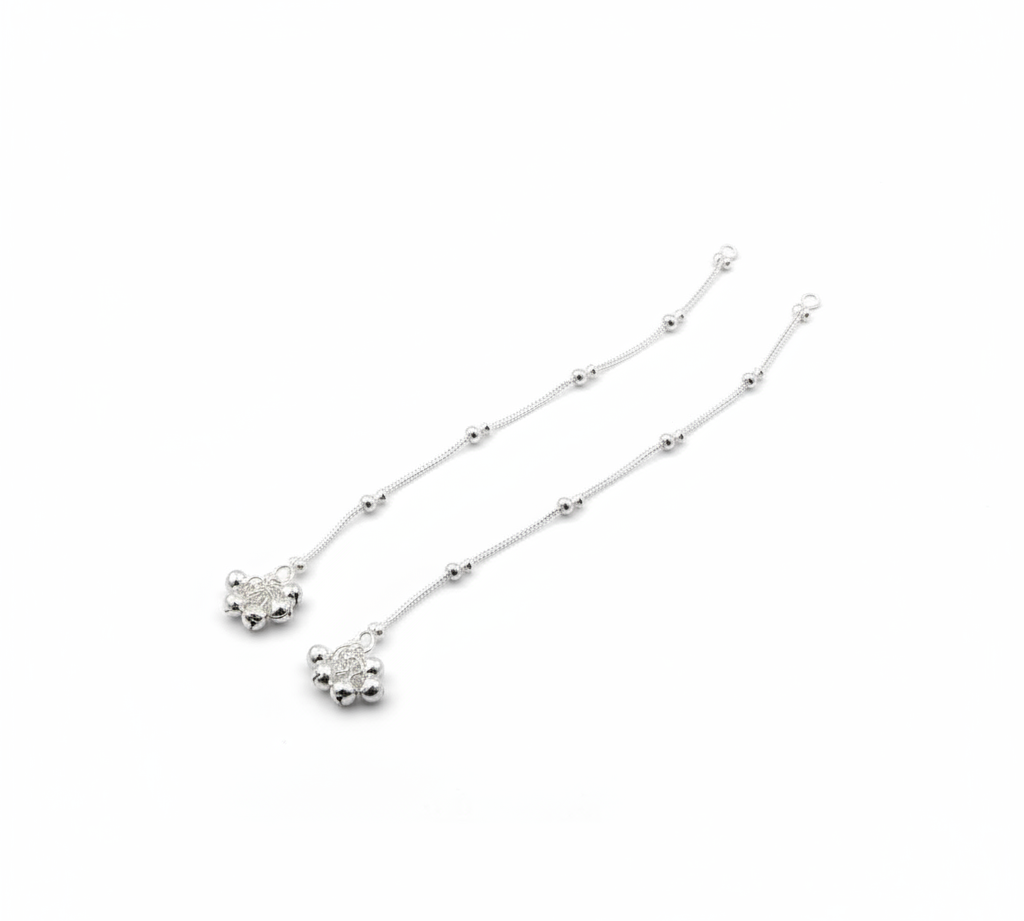 Dotted Grace Minimal Silver Anklet – 99.9% Pure Silver – Adjustable – 14g