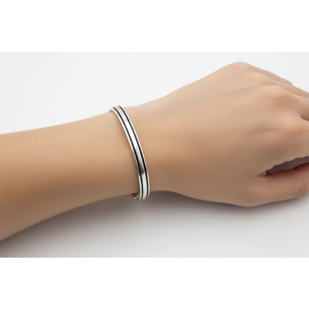 Double Band Silver Kada – 925 Sterling Silver Bracelet Polished Dual Layer Design