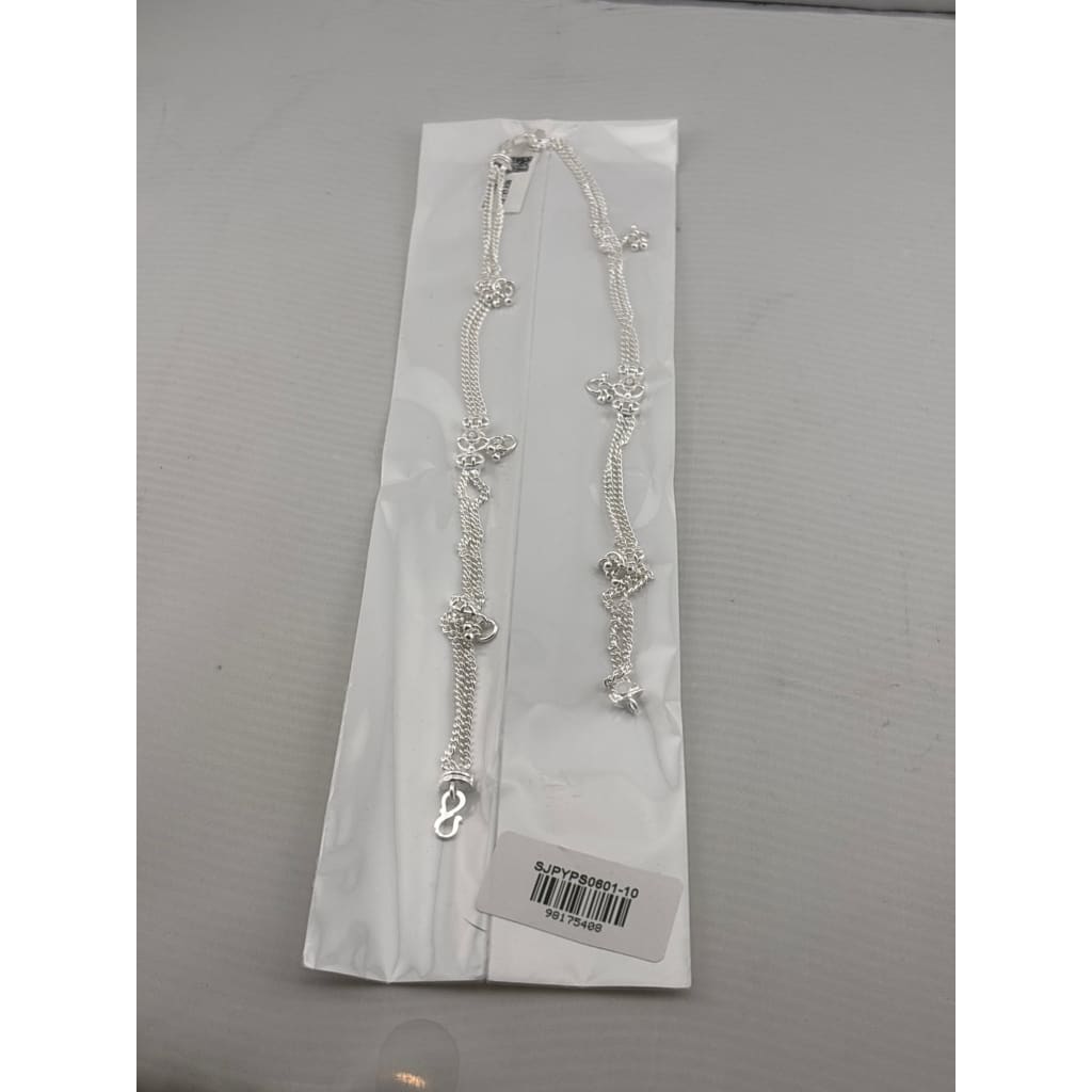 Double Chain Charm Silver Anklet – 99.9% Pure Silver – Weight:27g