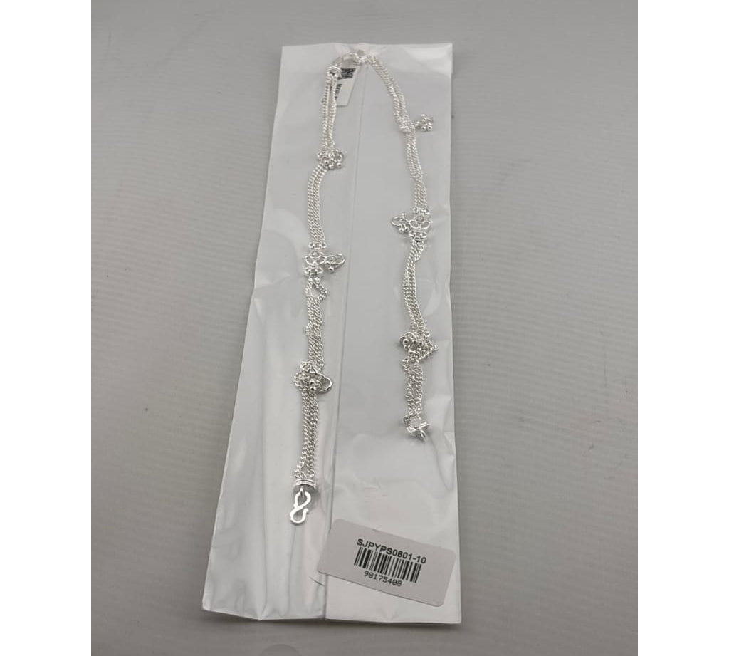 Double Chain Charm Silver Anklet – 99.9% Pure Silver – Weight:27g