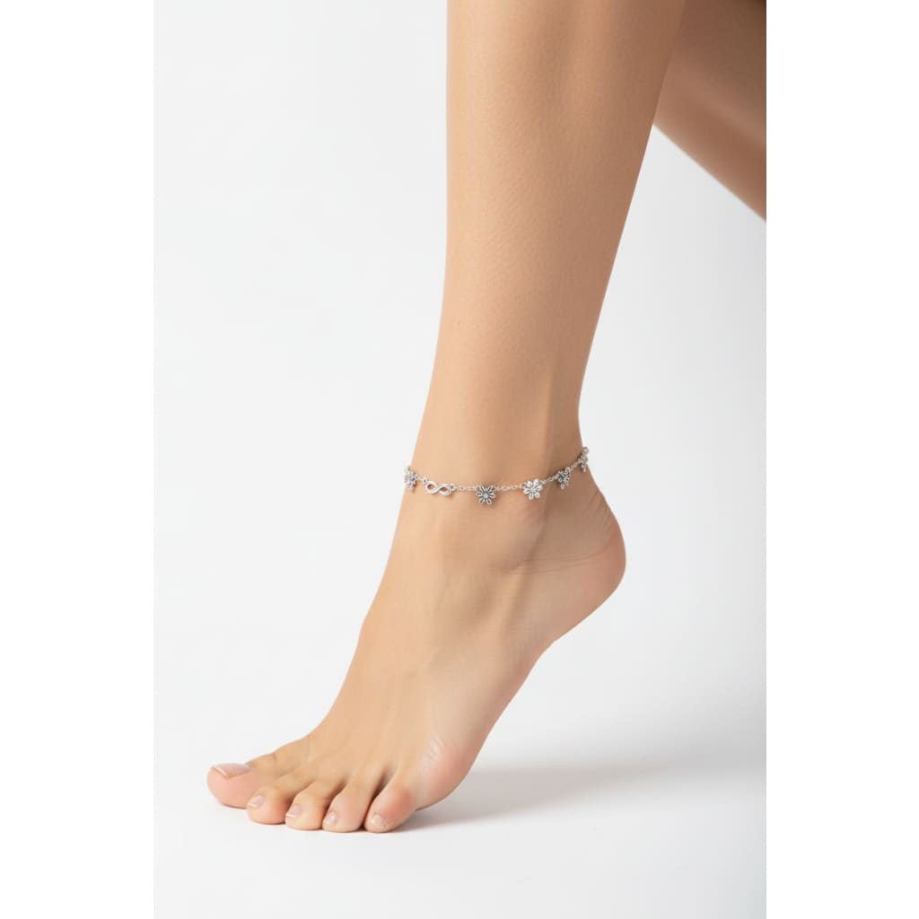 Double Chain Charm Silver Anklet – 99.9% Pure Silver – Weight:27g