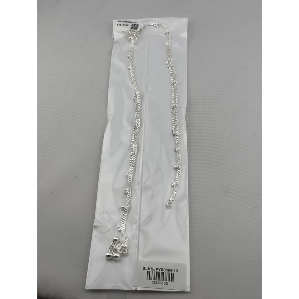 Double Layer Beaded Silver Anklet – 99.9% Pure Silver – Adjustable – Weight: 24 g