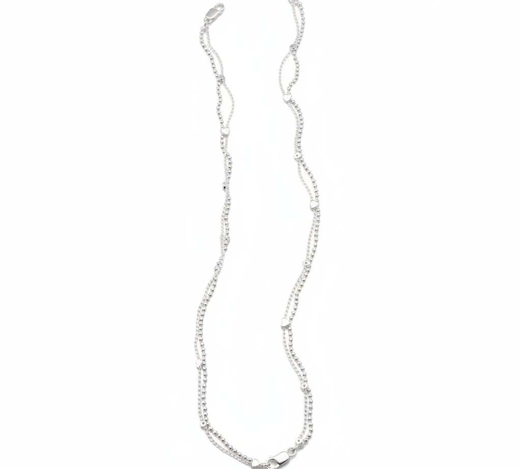 Double Wave Dot Silver Anklet – 99.9% Pure Silver – Adjustable – 14.08 g