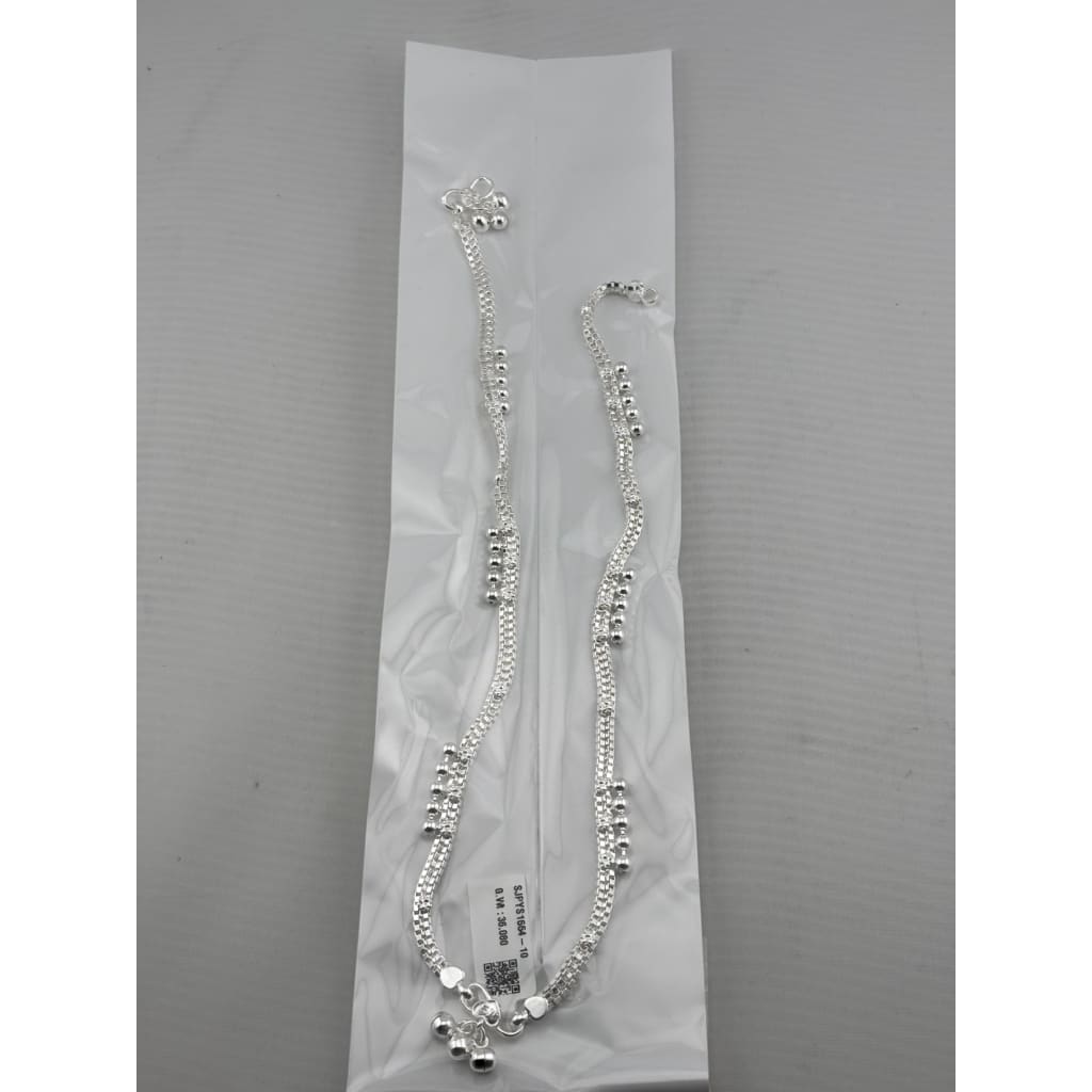 Dual Chain Wave Silver Anklet – 99.9% Pure Silver – Ghungroo Style – Adjustable – 36.80 g