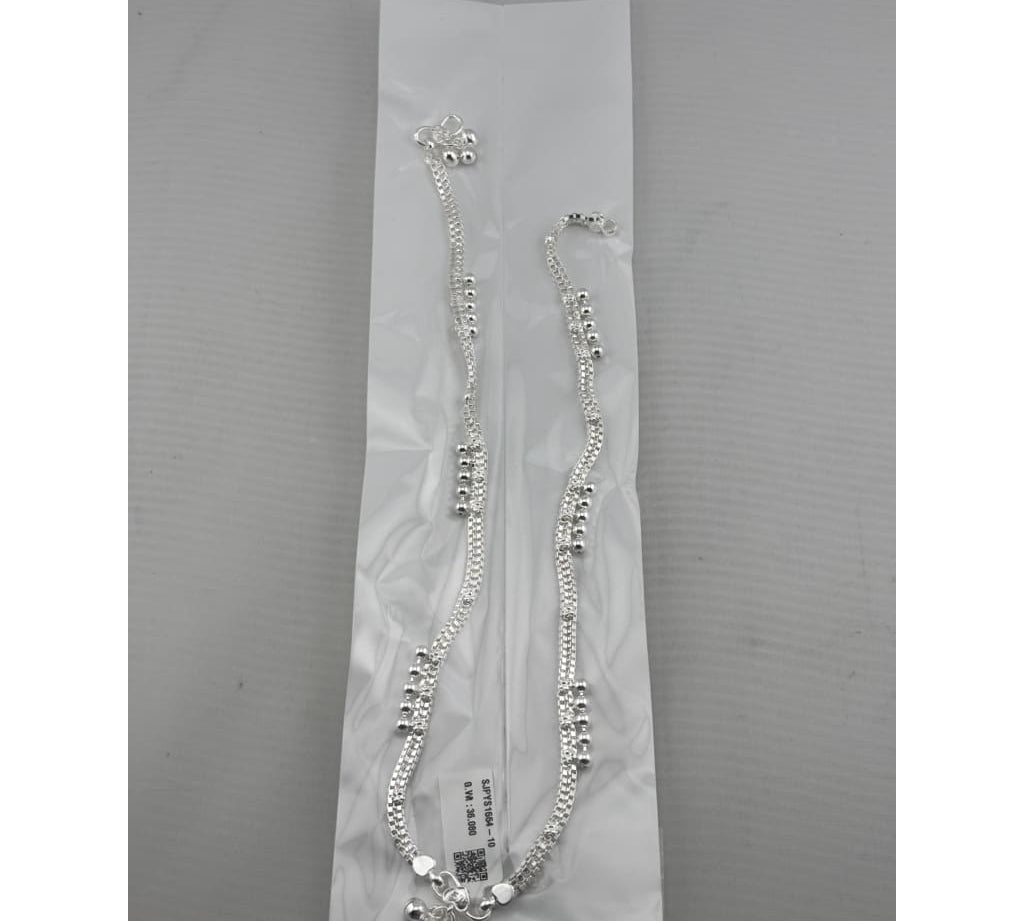 Dual Chain Wave Silver Anklet – 99.9% Pure Silver – Ghungroo Style – Adjustable – 36.80 g