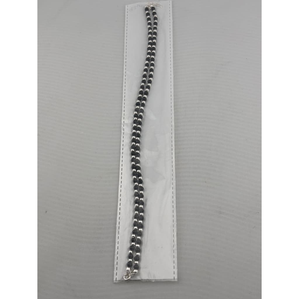 Dual Line Black Beaded Nazariya Anklet in 925 Sterling Silver