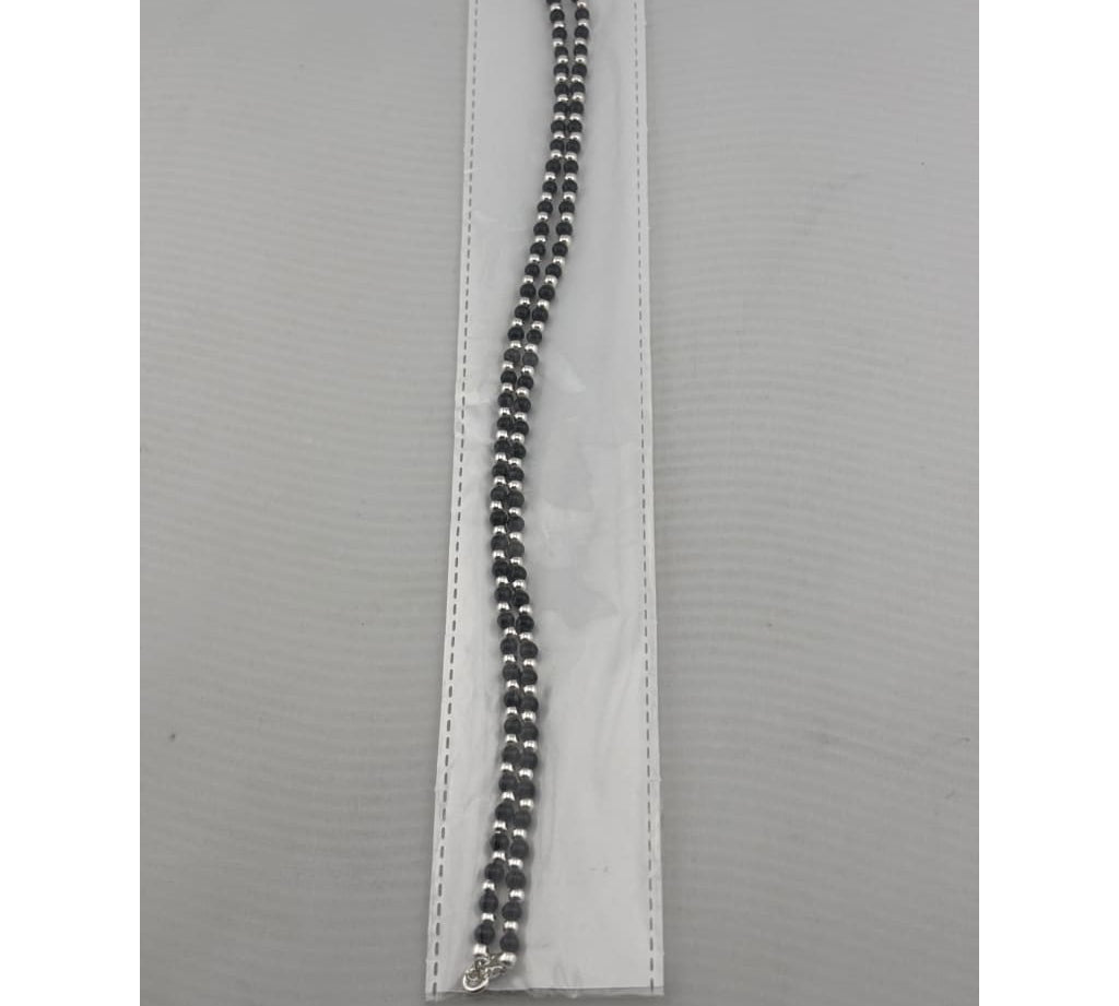 Dual Line Black Beaded Nazariya Anklet in 925 Sterling Silver
