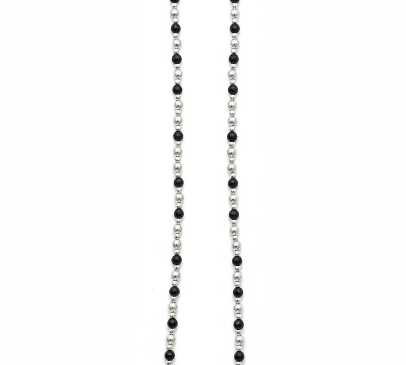 Dual Line Black Beaded Nazariya Anklet in 925 Sterling Silver | Classic Protection Anklet-9.06g