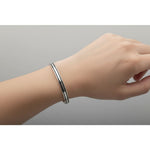 Dual Line Silver Kada – 925 Sterling Silver Bracelet Polished Band with Center Highlight Design