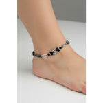 Dual Strand Black Beaded Nazariya Anklet in 925 Sterling Silver
