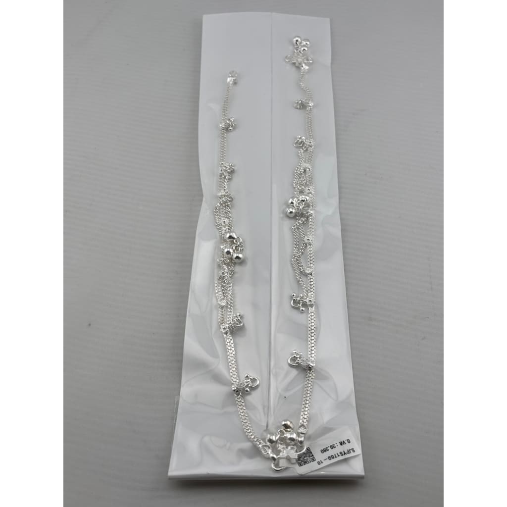 Flat Chain Tassel Charm Anklet – 925 Sterling Silver – Adjustable – 39g