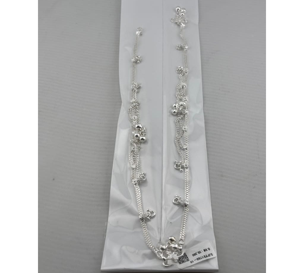Flat Chain Tassel Charm Anklet – 925 Sterling Silver – Adjustable – 39g