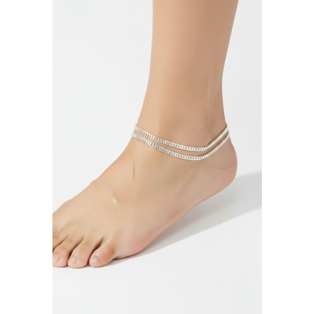 Flat Herringbone Silver Anklet in 925 Sterling Silver
