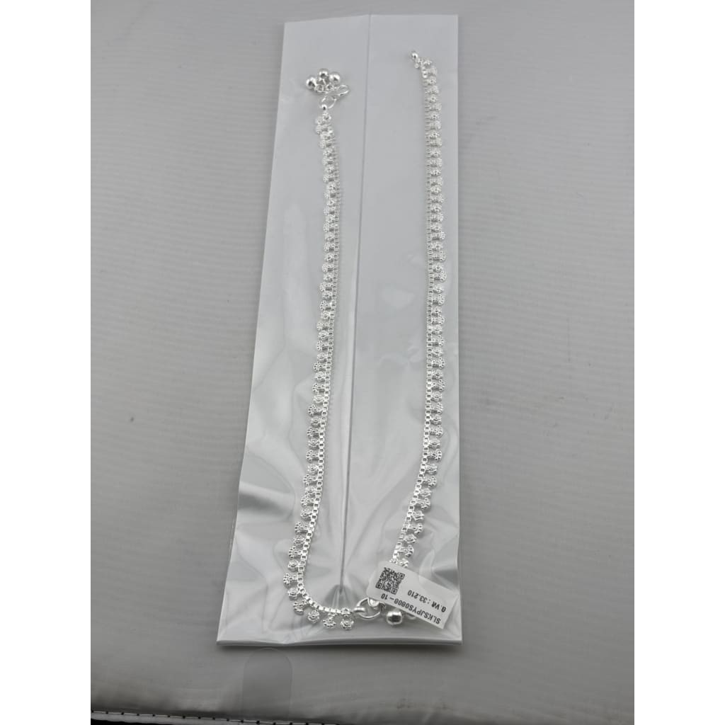 Floral Border Anklet – 925 Sterling Silver – Elegant Chain Design – 33g