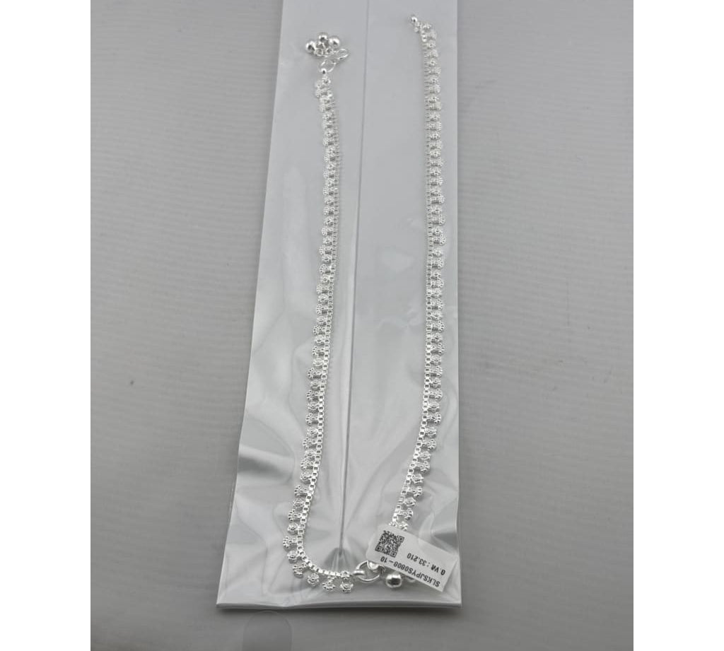 Floral Border Anklet – 925 Sterling Silver – Elegant Chain Design – 33g