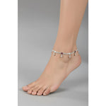 Floral Charm Anklet – 925 Sterling Silver – Pink & Red Stone Design – 22g